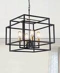 Modern Square Chandelier 4-Light Farmhouse Pendant Light with Black and Gold Finish, Open Frame Design, 39.4 Inch Adjustable Chain