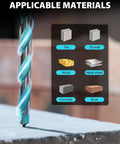 EZARC masonry drill bit with hex shank; turquoise coating, close-up beside an applicable materials panel.