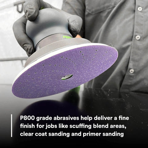 Pro Grade 6 Inch 800 Plus Grit Dust Extracting Sanding Discs Pack Of 50 With Multi Hole Pattern for Automotive Sanding in use