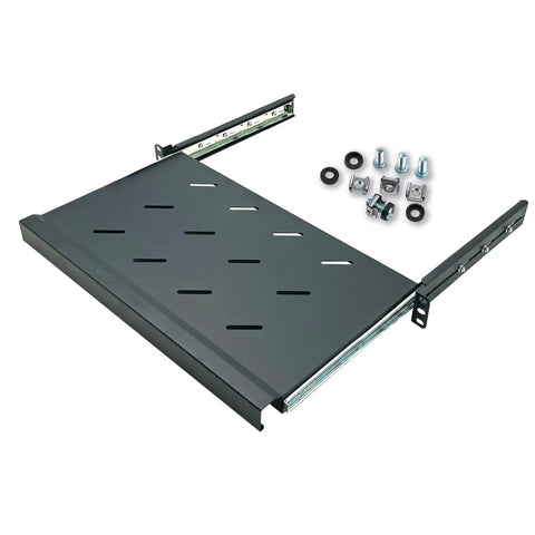 Fully Extendable 1U Keyboard Tray Universal 19 Rack Mount Sliding Console Shelf For Network Equipment Servers Featuring No Fuss Installation And Straight Up Durable Build Pack Of Two with slide rails and accessories.