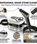 Heavy Duty Handheld Steam Cleaner With 1200ML Tank That Slays Grease And Sticky Buildup On Kitchens Bathrooms And Car Interiors Smooth Cleanup Guaranteed Every Time, featuring precision copper nozzle and flexible hose.