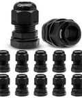 12 Pack Nylon Cable Glands 1/2 Inch NPT Black Strain Relief Connectors For 6-12mm Cables IP68 Waterproof Junction Box Wire Protectors