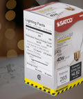 Product packaging for Shatterproof 40W A15 Light Bulbs Frosted 2700K Warm White 130V E26 Base with appliance illustration