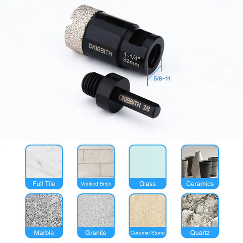 Heavy Duty Pro Grade 1-1/4 Inch Diamond Core Drill Bit For Dry Or Wet Tile Cutting with 5/8-11 Arbor and 3/8 Hex Shank Adapter