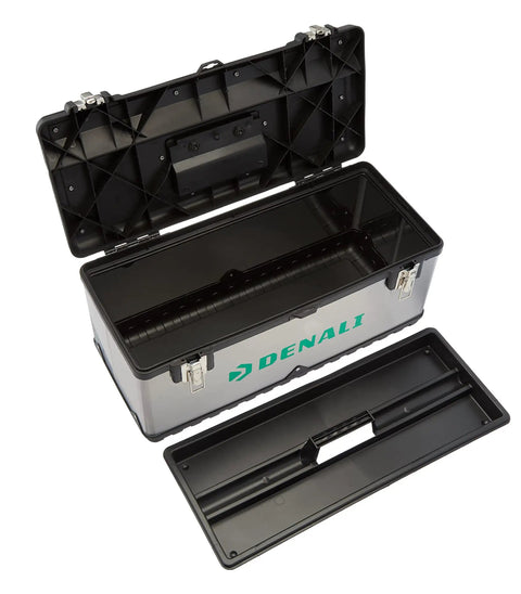 Beefy Heavy Duty Steel Tool Box With Metal Latches And Removable Inner Tray With Compartments For Home Garage Workshop Or Job Site