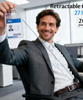 Person using 20 Pack Retractable Badge Holders With Carabiner Reel Clip For ID Cards And Keys in office, badge extends 27 inches