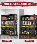 Rock Solid Heavy Duty Garage Shelving Built Like A Tank For Two Thousand Pound Loads Thickened Steel Storage Rack With Two Pegboards Adjustable Five Tier Utility Shelf For Serious Workshop Organization Black in garage and storage use.