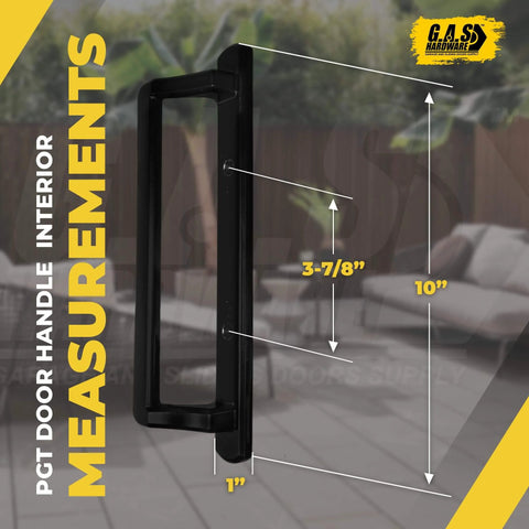 10 Inch Sliding Door Interior Handle With Thumb Latch Lever And Screws, Easy Drop In Replacement Patio Door Handle shown with dimensions