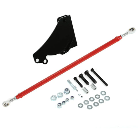 Adjustable Lift Panhard Bar for 4WD Dodge Ram 1994 to 2002, 4.5 to 8 Inch, Front Track Rod Relocation Bracket, Heavy Duty Steel, Bolt On Fit for Ram 1500 2500 3500, Off Road Ready installed with bracket, hardware, and red bar