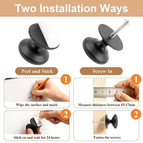 Black Round Cabinet Knobs Set 30mm Aluminum Alloy Drawer Handles With Self Adhesive Pads And Screws installation methods