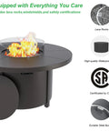 48 Inch Round Propane Fire Pit Tabletop Outdoor Heater With Auto Ignition 55000 BTU CSA Certified shown with accessories.