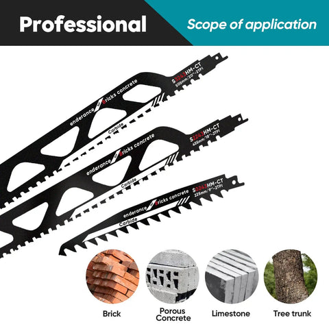Beefy Heavy Duty Reciprocating Saw Blades Set For Demolition And Masonry Cutting Brick Wood Metal PVC Porous Concrete