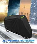 All-Weather 3 Wheel Trike Cover For Electric Bikes, Beefy Built-To-Last 600D Oxford Fabric With Reflective Strip, Tough All-Season Protection For Roadtrike And Similar E-Trikes, Windproof And Tear-Resistant Black, covered trike in snow