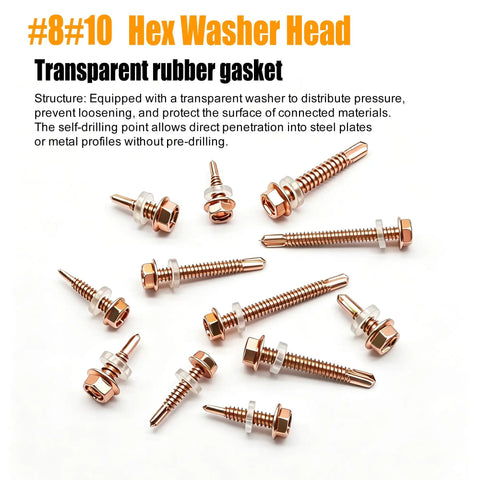 1000 Pcs Metal Self Tapping Screws Set For Steel And Aluminum Grade 8.8 Alloy with hex washer head and rubber gasket