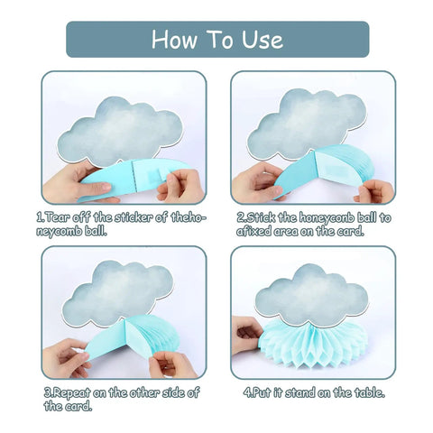Assembly steps for Blue Hot Air Balloon Honeycomb Centerpieces For Tables With Clouds Travel Adventure Theme 8 Piece Set