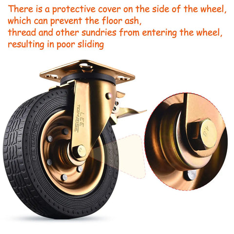 Eight Inch Badass Heavy Duty Casters Set Of Four With Solid Rubber Wheels And Precision Bearings Hella Smooth Industrial Rollers, close-up of protective cover.