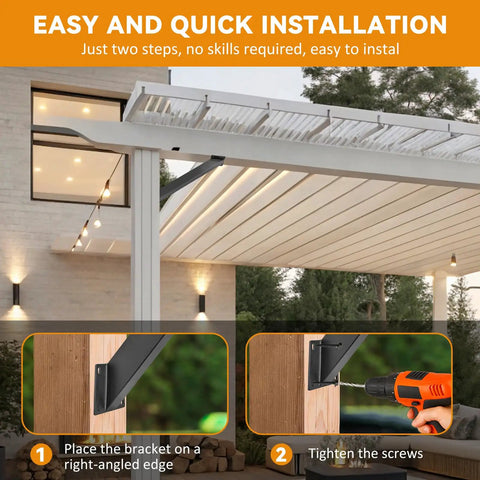 Heavy Duty 45 Degree Angle Support Bracket Kit For Pergolas, Decks And Pavilions, Steel Post And Beam Connectors, Weatherproof And Rust Resistant, Ideal For Cabins, Backyards, Terraces, Stairs, 12 Piece Set