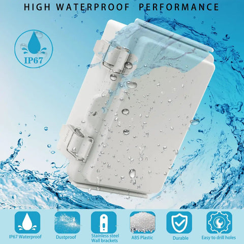 Ip67 Waterproof Electrical Junction Box In Grey Abs Plastic Includes Mounting Plate And Four Stainless Steel Wall Brackets For Outdoor Routers Switches Diy Projects And Built Tough For Any Weekend Warrior Setup with water droplets