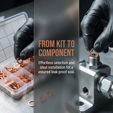 200 Piece Copper Crush Washer Set Metric Assortment With 9 Sizes For Oil Water And Fuel Lines Durable Copper Flat Washers With High Conductivity And Heat Tolerance Seals Tight And Prevents Leaks For DIY Projects, copper washers in organizer box