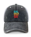 Men's Vintage Trucker Cap With Adjustable Buckle One Size Fits Most, Dope Ball Hat For Running Hiking Cycling And Everyday Casual Wear, Lightweight Comfort For Outdoor Fun with colorful text on the front