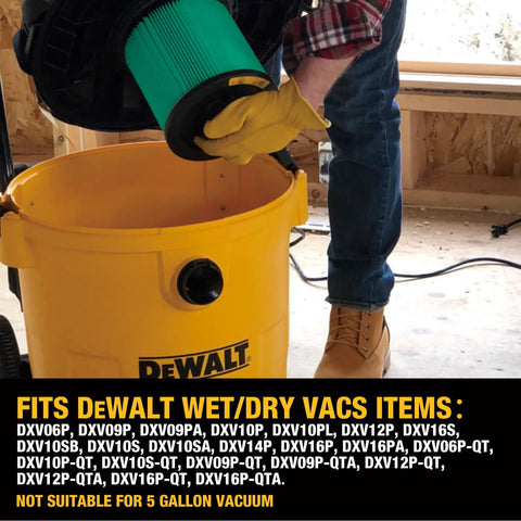 Worker installing DXVC6914 HEPA Cartridge Filter For 6 To 16 Gallon Wet And Dry Shop Vac Replacement Universal Fit For DXV Series