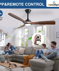 52 Inch Outdoor Ceiling Fan With Light Three Blade Modern Walnut Vibe Dimmable LED Lighting Remote Ultra Quiet DC Motor Reversible For Year Round Comfort Timer Perfect For Patios Decks And Outdoor Living Areas shown in a living room setting
