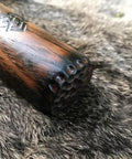 Close-up of rosewood handle detail on Custom Handmade Bear Engraved Decorative Hammer For Blacksmiths And Crafters
