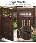 Tough As Nails Double Sided Gate Latch For Left Inswing Wooden Fences Rustproof Aluminum Body With Smooth Powder Coat Finish displayed on double doors.