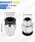 10 Pack Push To Connect Fittings For 1/4 NPT Brass Male Adapters, 0.39 In Tube OD, Nickel Plated Air Line Quick Connects, Black