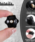 Four Pack M6 Six Star Knobs, Solid Black Nylon Screw On Through Threaded Clamps, smooth grip detail.