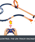 Hot Wheels RC Speed Challenge Track Set With 1 To 64 Scale Remote Control Vehicle shown with orange track and blue remote.