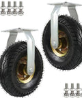 Beefy Heavy Duty Swivel Caster Wheels With Ball Bearings And Silent Rubber Treads For Workbenches Furniture Carts Garage And Workshop Shock Absorbing Smooth Rolling Plate Casters, shown with accessories