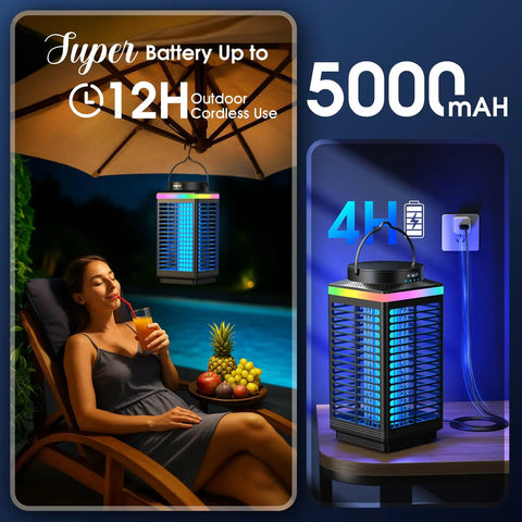 Outdoor Bug Zapper 4 In 1 4200V Electric Mosquito Zapper Rechargeable Cordless With 5000mAh Battery IP68 Waterproof