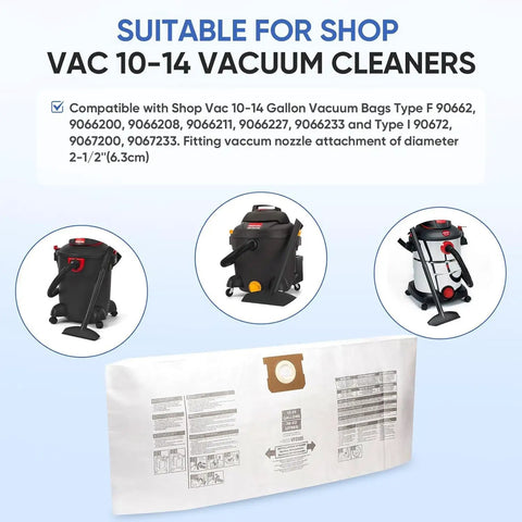 12 Pack Shop Vac Vacuum Bags For 10 14 Gallon Heavy Duty Type F And Type I High Efficiency Grime Busting Dust Collection Bags