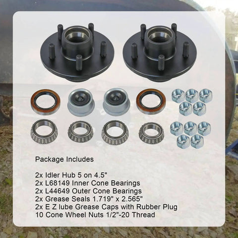 Image showing Trailer Idler Hub Kit Five On Four Point Five Inch Bolt Pattern For 3500 Lb Axles One Half Inch Twenty Thread Set Of Two