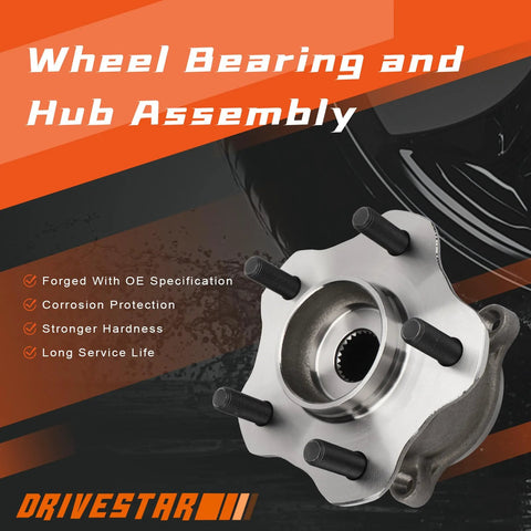 Two Pack Rear Wheel Hub Bearing Assembly For AWD Nissan Juke 2011 2014 And Rogue 2008 2013 Left And Right Sides Non ABS 5 Lug Replacement Bearings With Easy Install And Reliable Performance on display, showing wheel hub and studs.