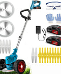 Powerful Cordless Weed Wacker With 21V Battery, 3 In 1 Brush Cutter And Lawn Trimmer with accessories, wheel mounted