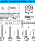 Diagram of 125 Piece Torx Pan Head Stainless Wood Screws Set With T20 Bit M4 X 16 20 25 30 40 mm dimensions and specifications