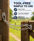 Chain Link Gate Latch with Double Carabiner Ends Stainless Steel, featuring a secure chain fastening system on a wooden gate.