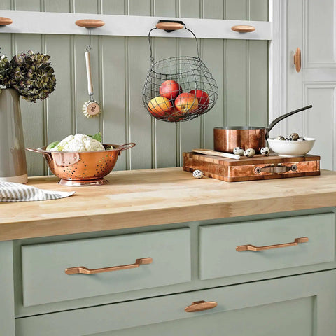 Six Pack Knockout Antique Copper Drawer Pulls With Straight Up Solid Zinc Build And Heavy Duty Vintage Finish For No Sweat Kitchen Cabinet Swaps And Major Furniture Overhauls on a kitchen cabinet.