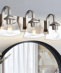 3 Light Modern Brushed Nickel Vanity Light Over Mirror Industrial Wall Sconce With Clear Glass Shades for bathroom decor