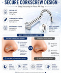 Snag These Clean G23 Titanium Corkscrew Nose Studs With Sparkling CZ Tops Hype Ready 20 Gauge Body Piercing Jewelry Chill Fit Lightweight Silver Set For Effortless Daily Wear infographic illustrating the benefits of corkscrew design.