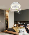 16 Inch Flush Mount Ceiling Fan With Lights Low Profile Enclosed White Ceiling Fan With Remote For Kitchen Bedroom Or Dining Room Ultra Quiet Copper Motor Modern Sleek Look And Energy Saving Design in modern bedroom
