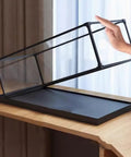 Clear Acrylic Display Case For 76232 Airship Set Dustproof Shield With Wood Grain Base showing opening lid on table