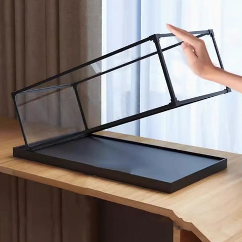 Clear Acrylic Display Case For 76232 Airship Set Dustproof Shield With Wood Grain Base showing opening lid on table