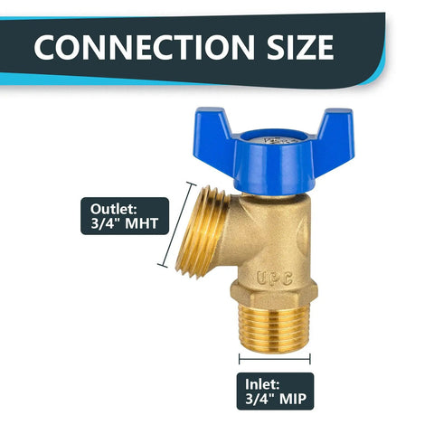 Close-up of Five Pack Boiler Drain Valves, Three Quarter Inch Male Iron Pipe To Three Quarter Inch Male Hose Thread Brass Fittings, Blue