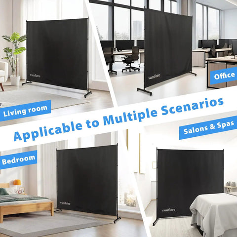 Movable Room Divider With Caster Wheels And Brakes For Easy Moving And Locking In Place 6 Feet By 6 Feet Privacy Screen Black