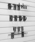 Sports Gear Steel Hook Variety Kit For PVC Slatwall Panels 13 Piece Set Rubber Coated Hooks With One Eighth Inch Back Plates Heavy Duty Silver