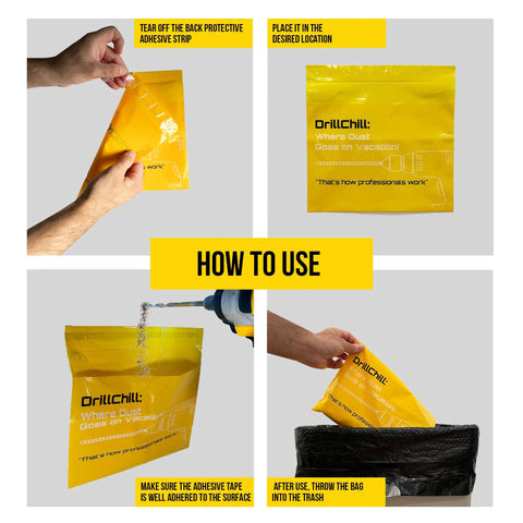 Disposable Yellow Dust Catcher Bags For Drilling 30 Pack Self Adhesive Dust Collector Bags usage steps and application
