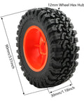 Four Piece RC Rubber Tire Wheel Set For One To Twelve Scale H12Y H12P H12Y Plus MN82 MN128 MN82S RC Rock Crawler Cars Red Replacement Accessory Set
